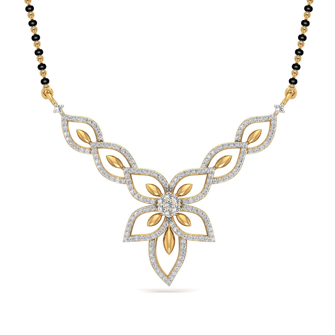 petals design diamond mangalsutra with yellow gold