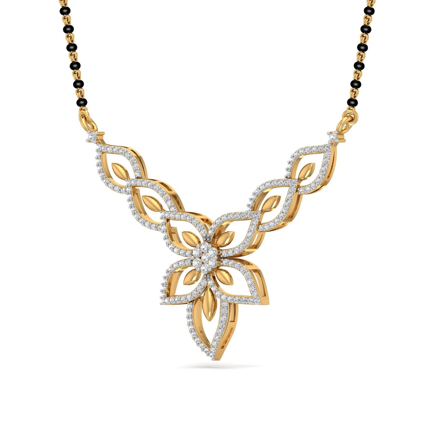 petals design diamond mangalsutra with yellow gold