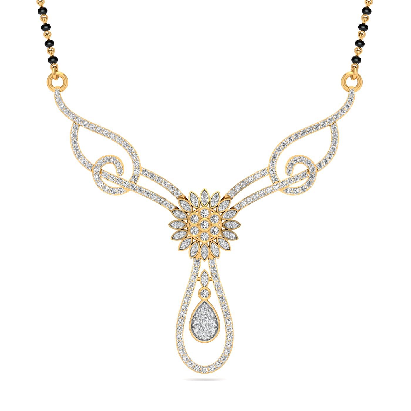 Flowers Diamond Gold Mangalsutra With Yellow Gold