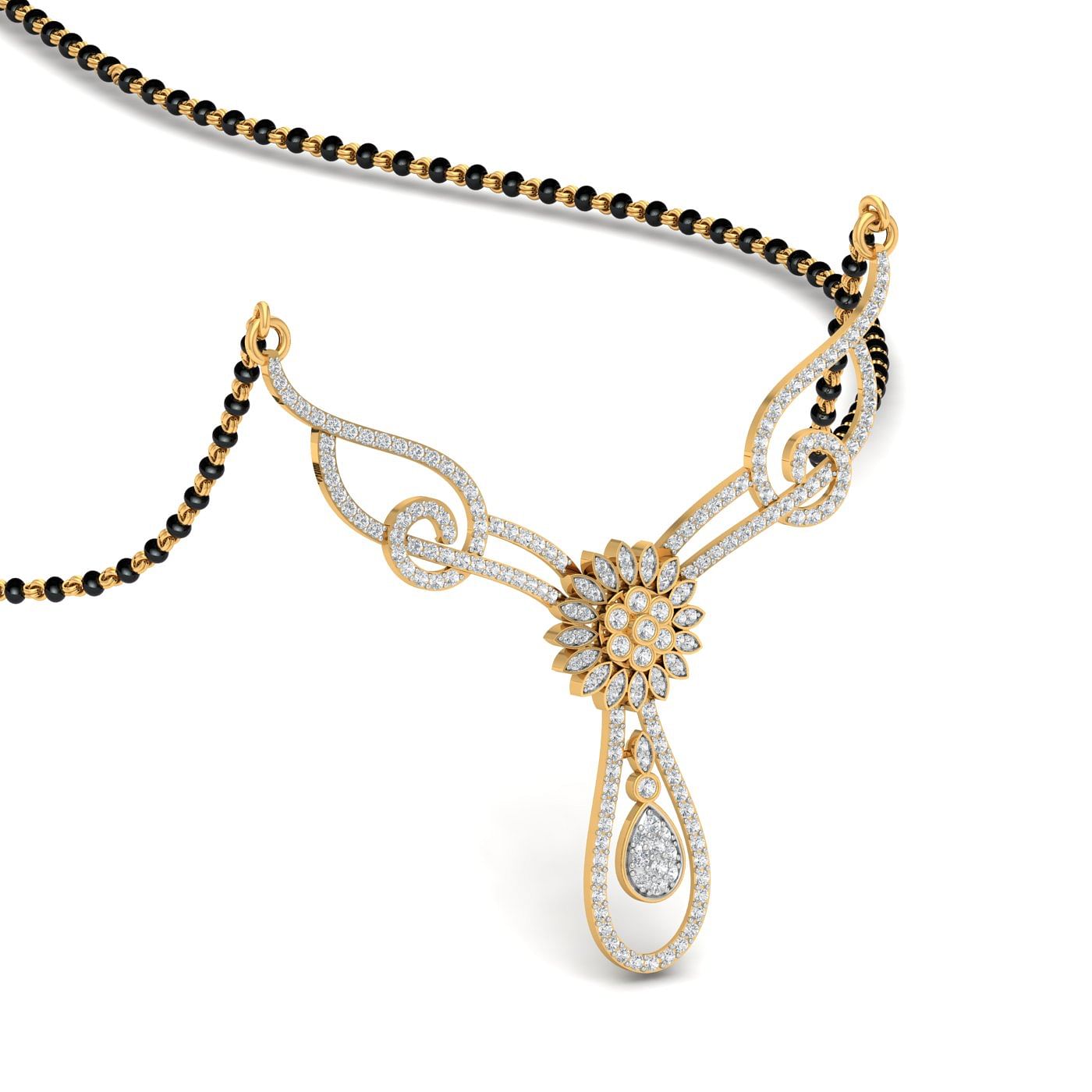 Flowers Diamond Gold Mangalsutra With Yellow Gold