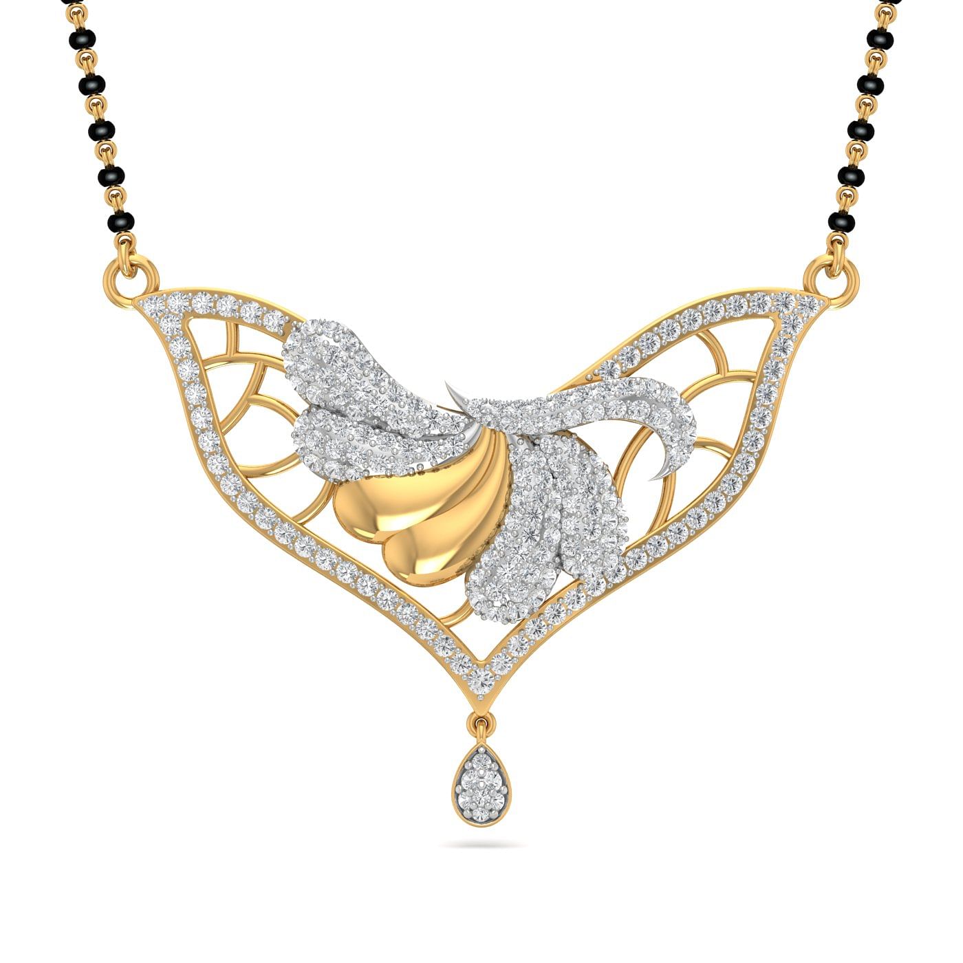 Stylish Diamond Yellow Gold Mangalsutra For Bridal Women