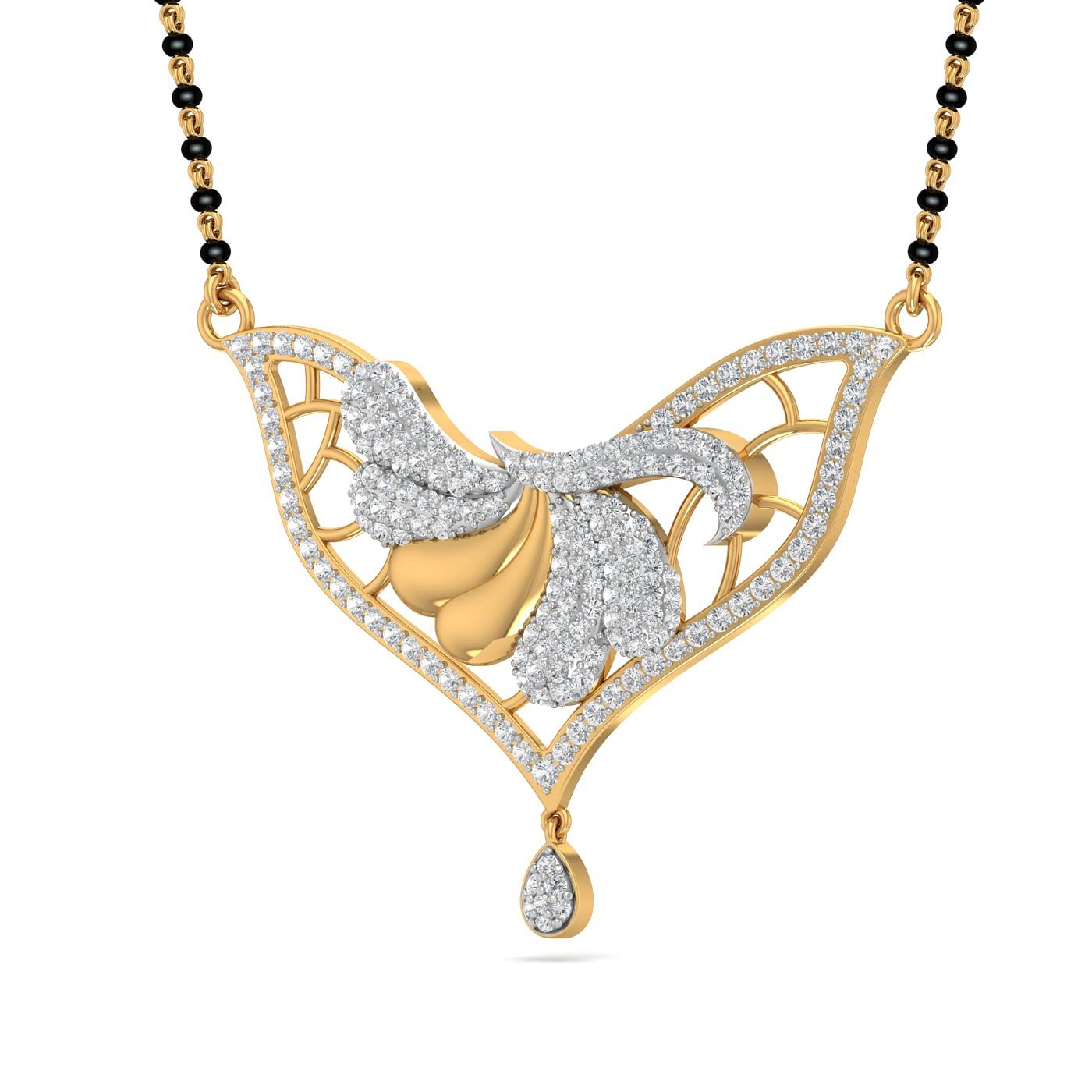 Stylish Diamond Yellow Gold Mangalsutra For Bridal Women