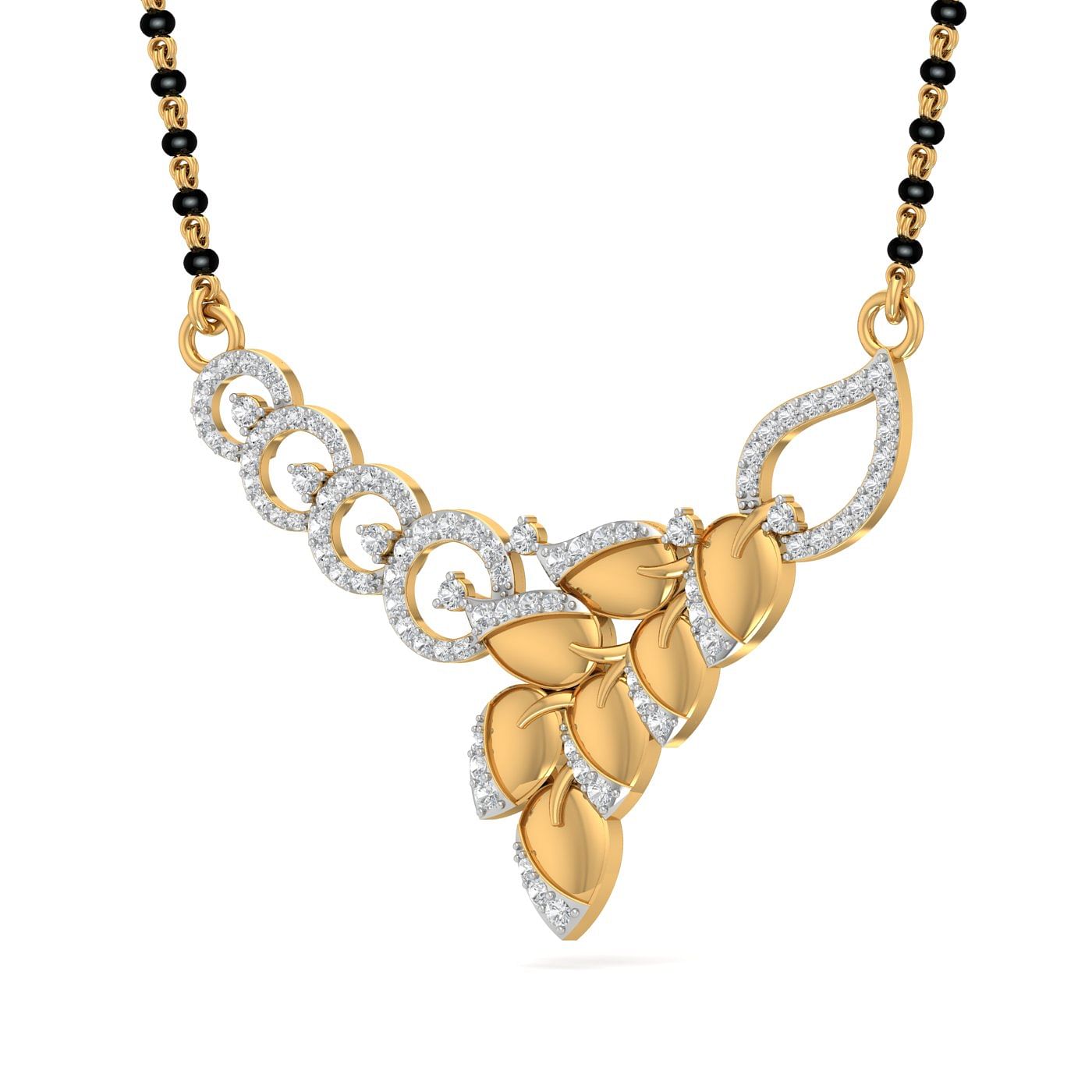 Petals style diamond yellow gold mangalsutra for wife