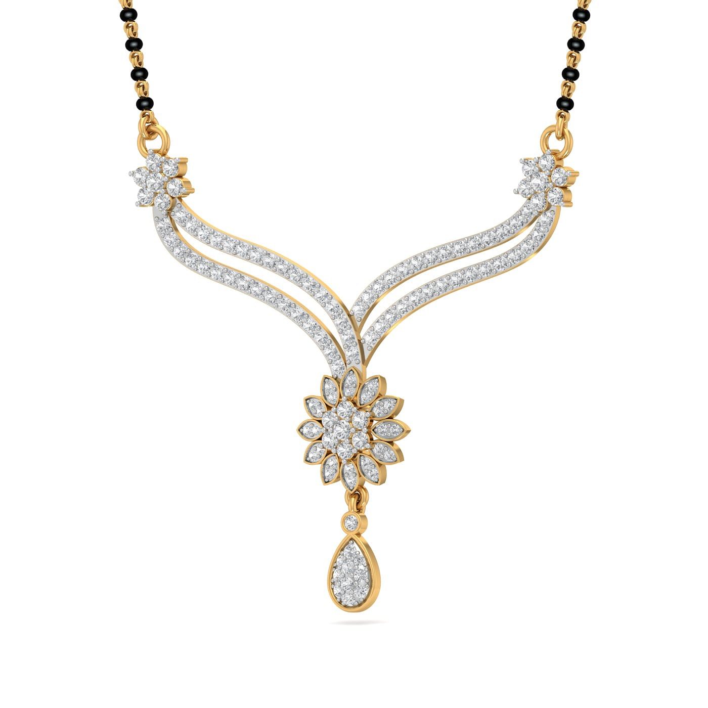 classical design flower yellow gold diamond mangalsutra for women
