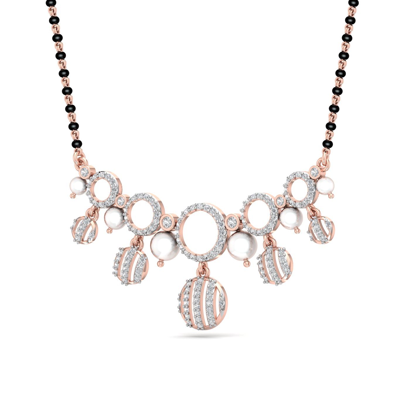 modern design pearl and diamond mangalsutra for women with rose gold