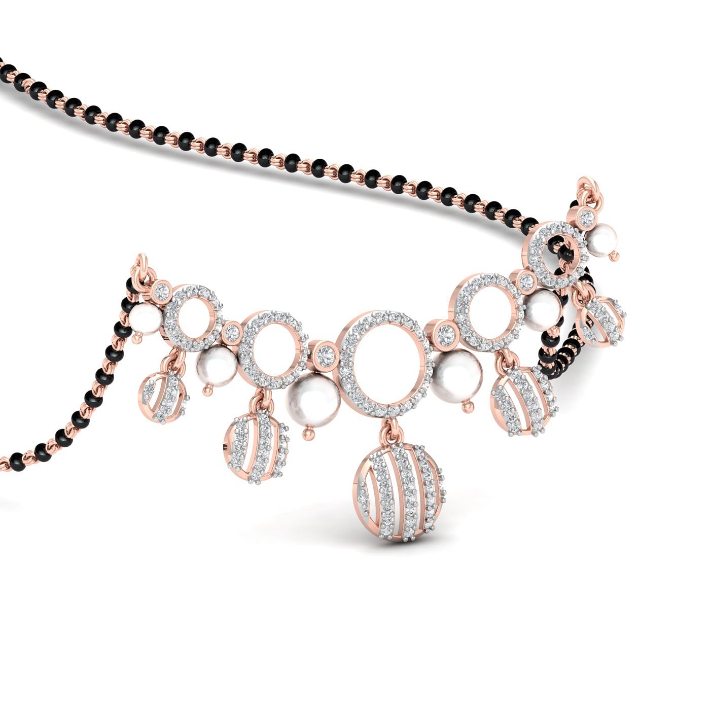 modern design pearl and diamond mangalsutra for women with rose gold