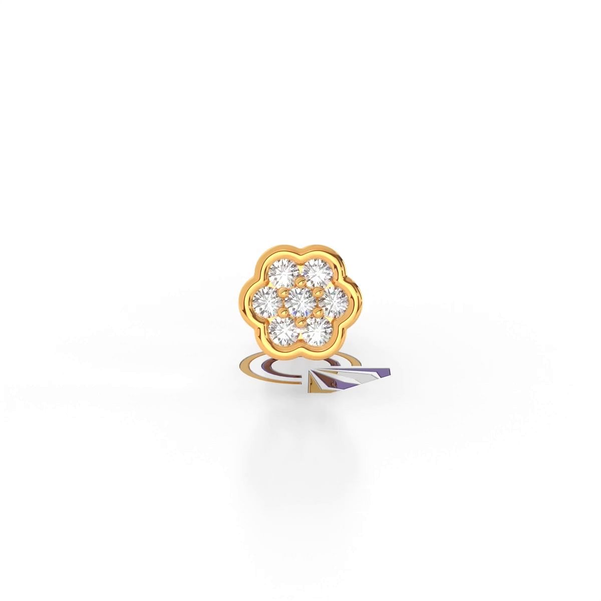 Floral design diamond nosepin with yellow gold