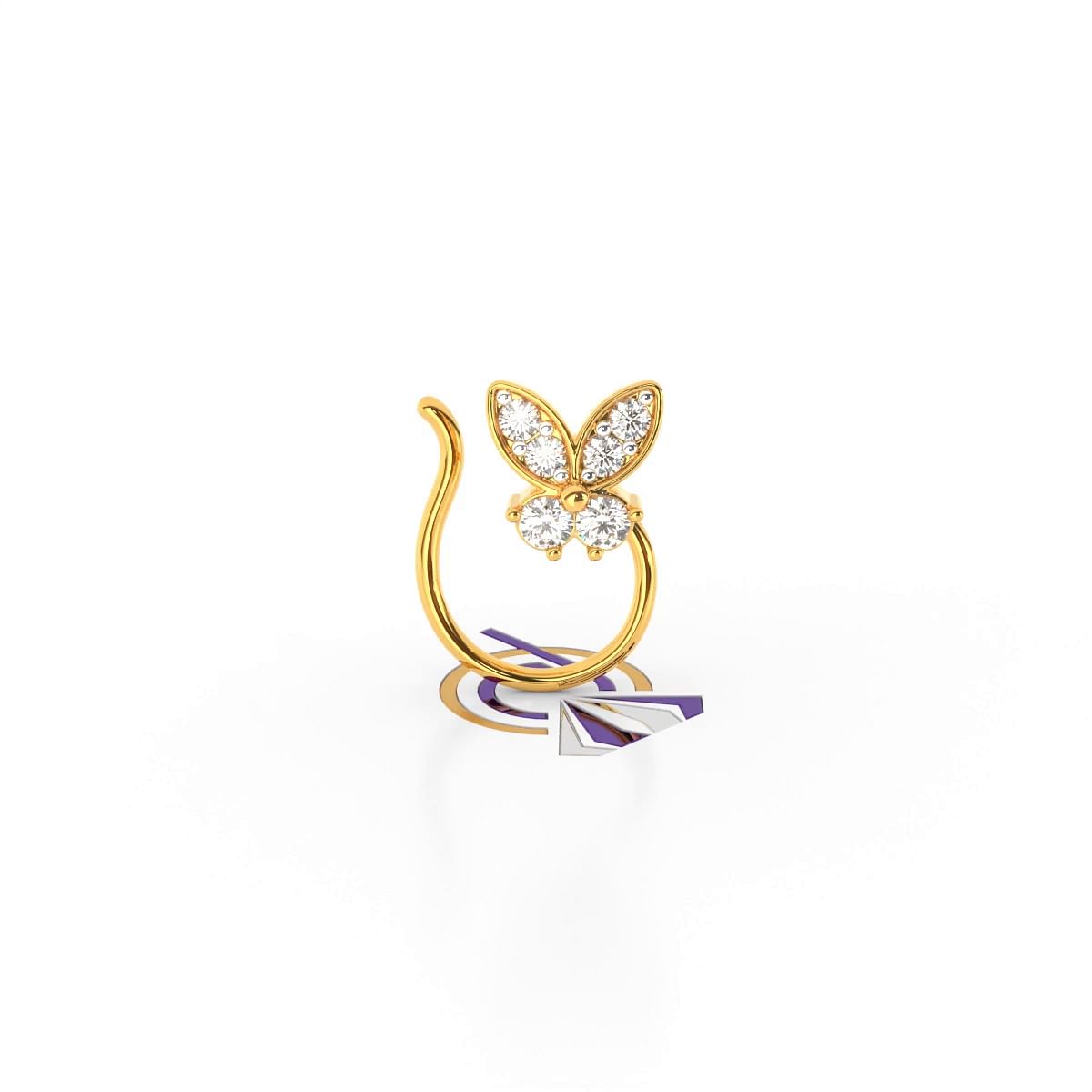 butterfly design diamond nosepin with twisted style for women