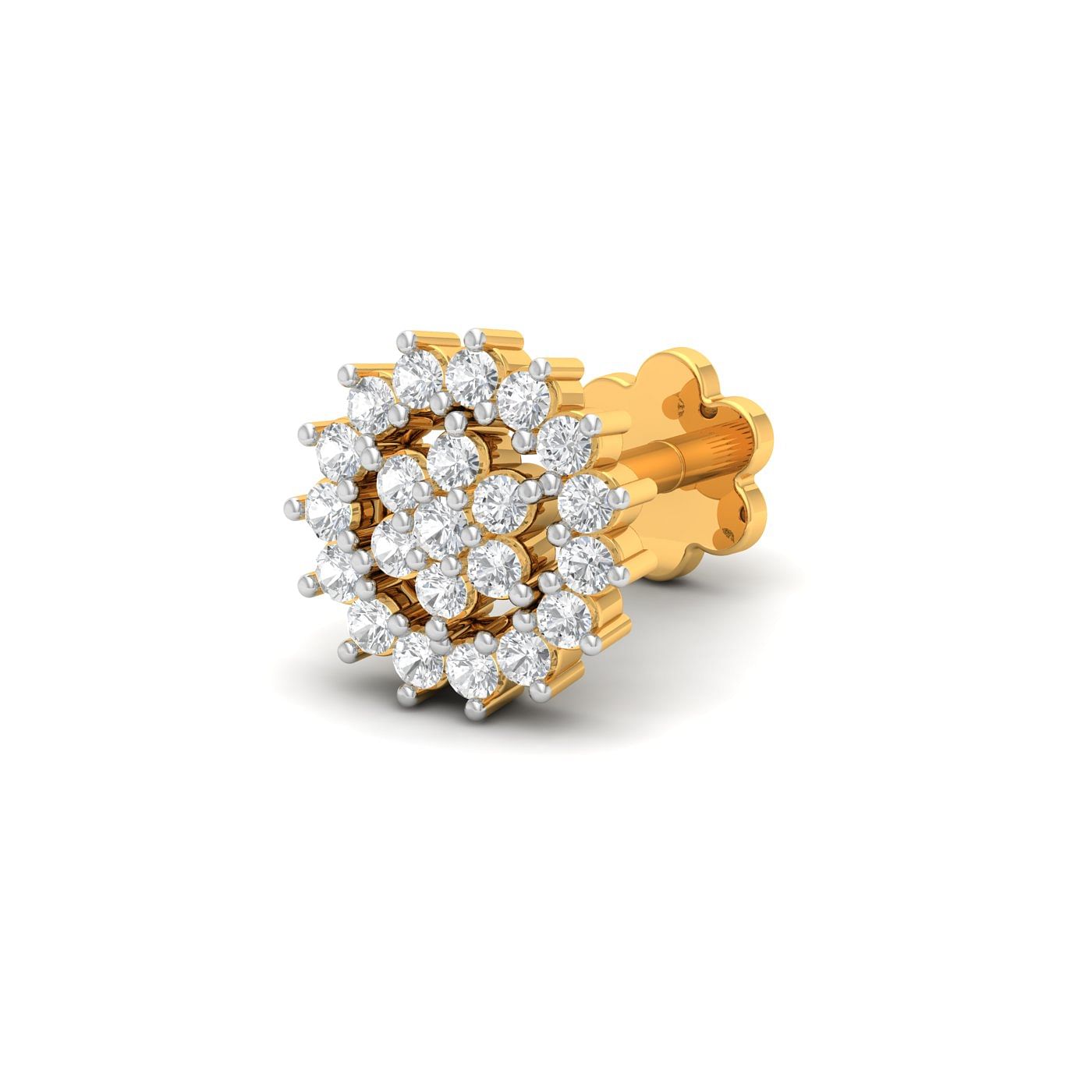 18k yellow gold Cluster Halo Diamond Nose pin for women