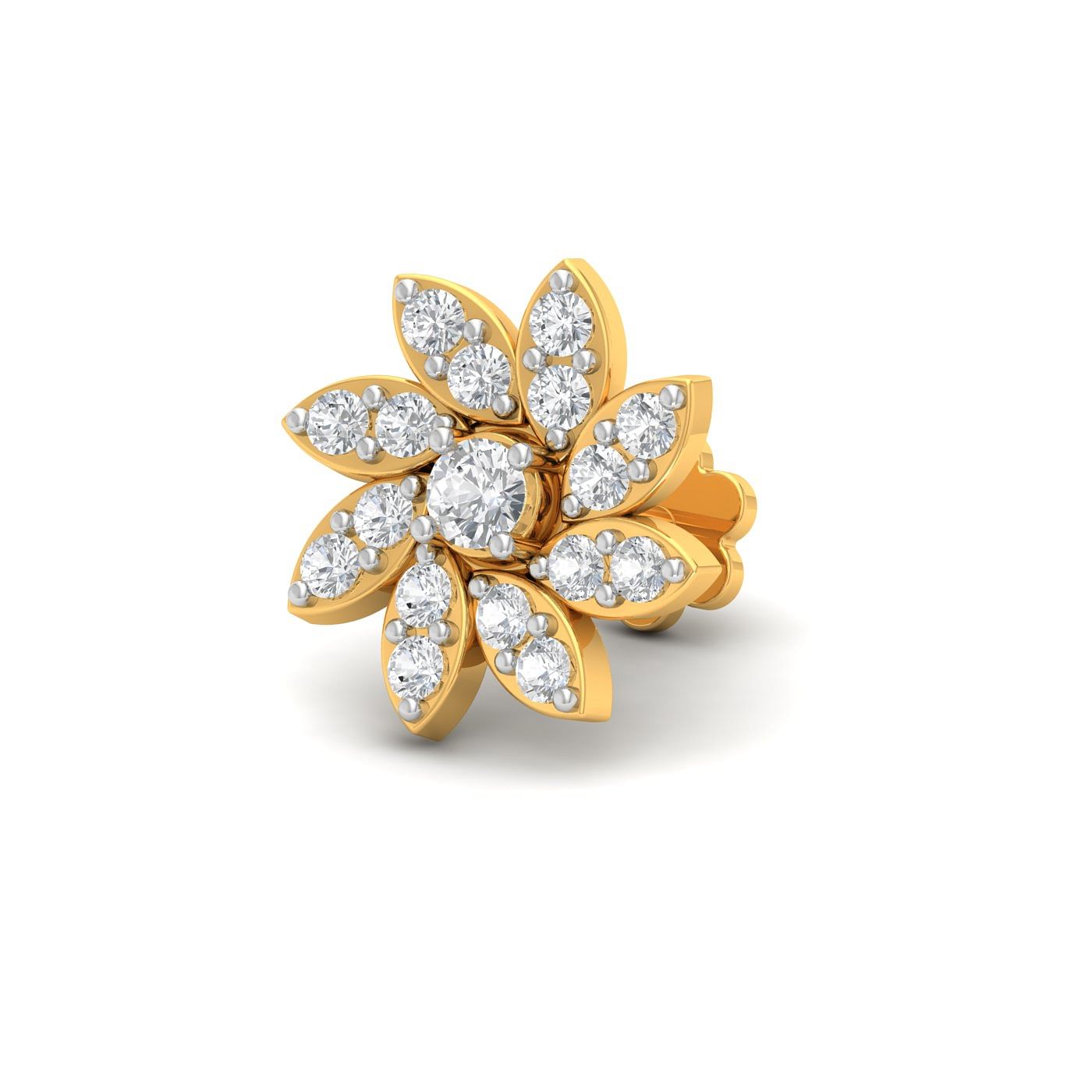 Flower design Rudrama Diamond Nose Pin with yellow gold