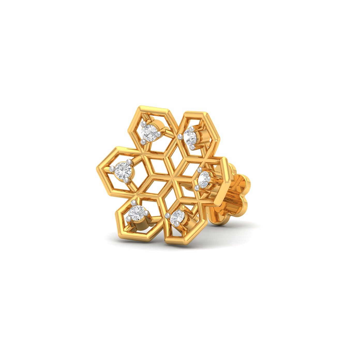 Flower Design Jhansi Diamond Nose Pin With 18k Yellow Gold