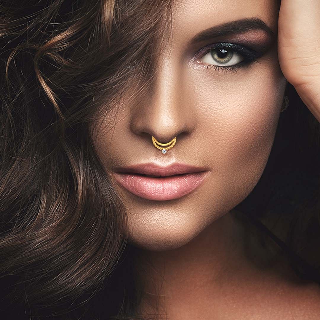 Horseshoe Nonpiercing Nose Ring With Yellow Gold