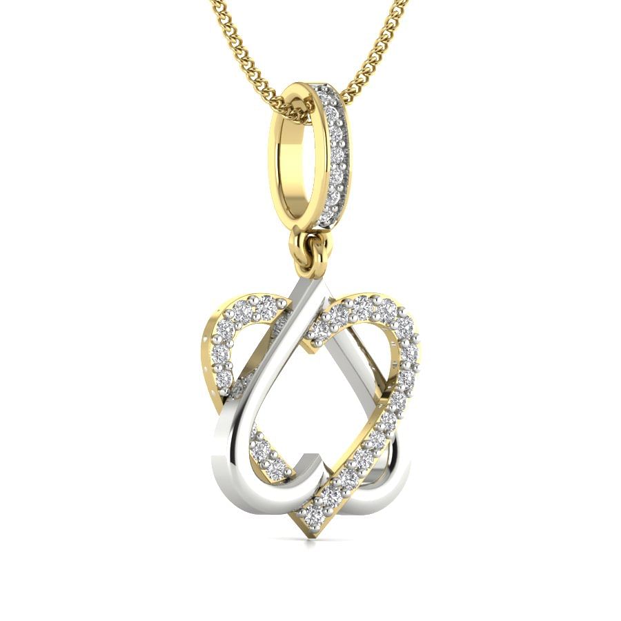 Joint Heart Diamond Pendant | Heart Shape Yellow Gold Diamond Pendant