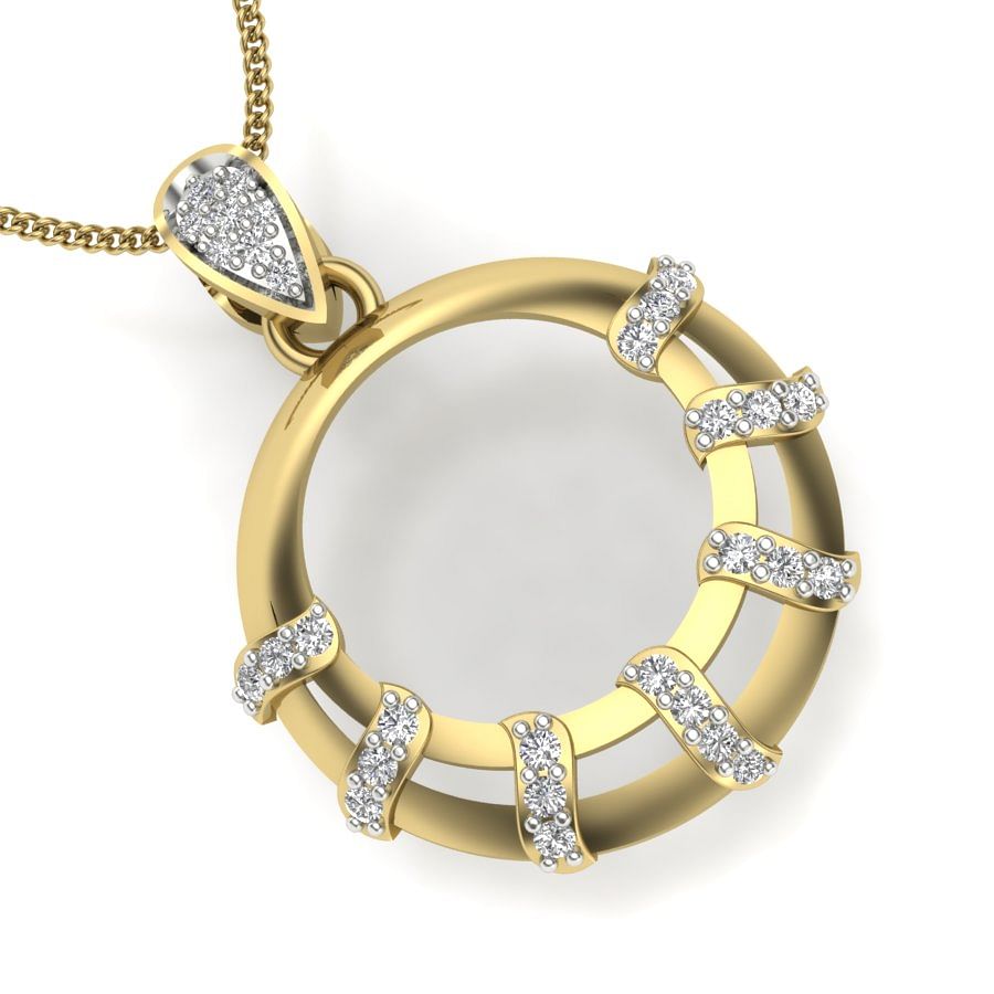 Swish Diamond Pendant | Round Yellow Gold Diamond Pendant For Women