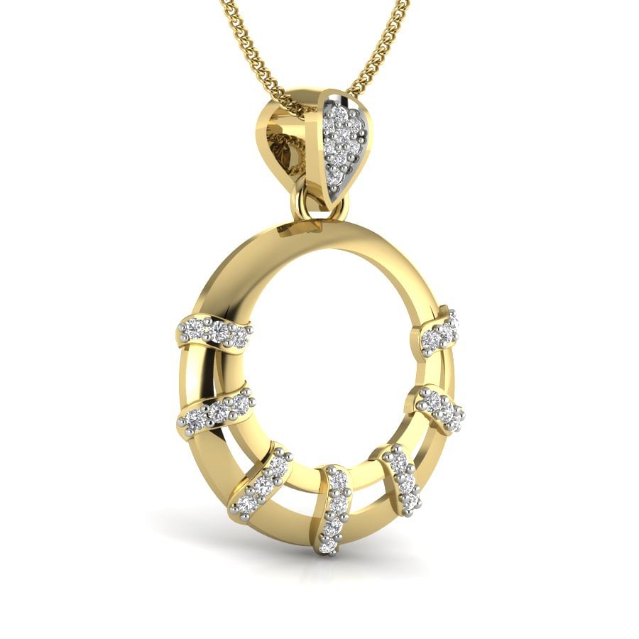 Swish Diamond Pendant | Round Yellow Gold Diamond Pendant For Women