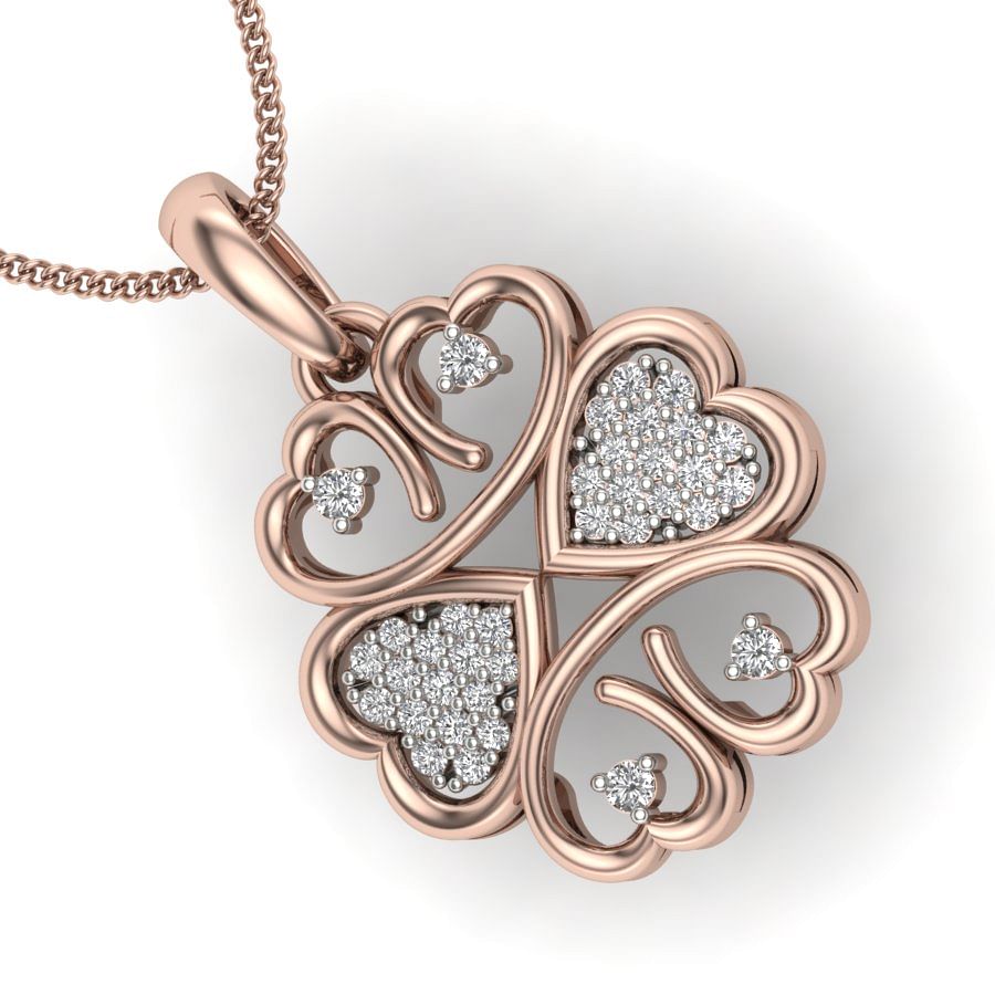 Chakra Diamond Pendant | Flower Heart Shape Rose Gold Diamond Pendant