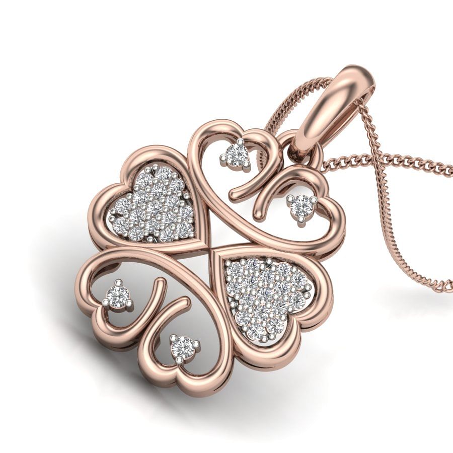 Chakra Diamond Pendant | Flower Heart Shape Rose Gold Diamond Pendant