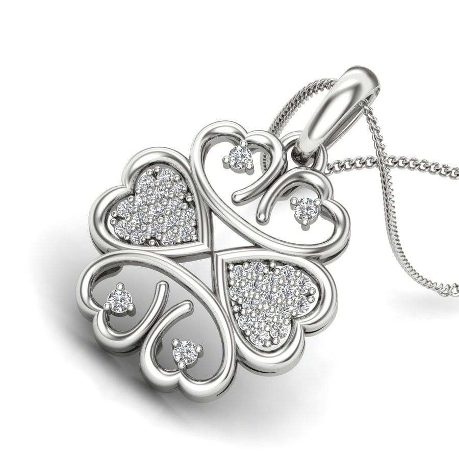 Chakra Diamond Pendant | Flower Heart Shape White Gold Diamond Pendant