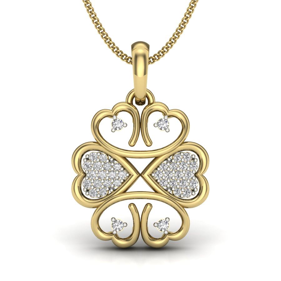 Chakra Diamond Pendant | Flower Heart Shape Yellow Gold Diamond Pendant