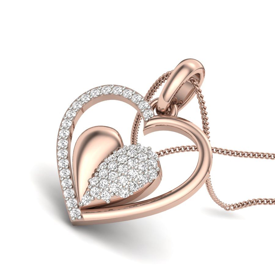 Dazzling Dual Heart Diamond Pendant | Dual Heart Diamond Pendant In Rose Gold