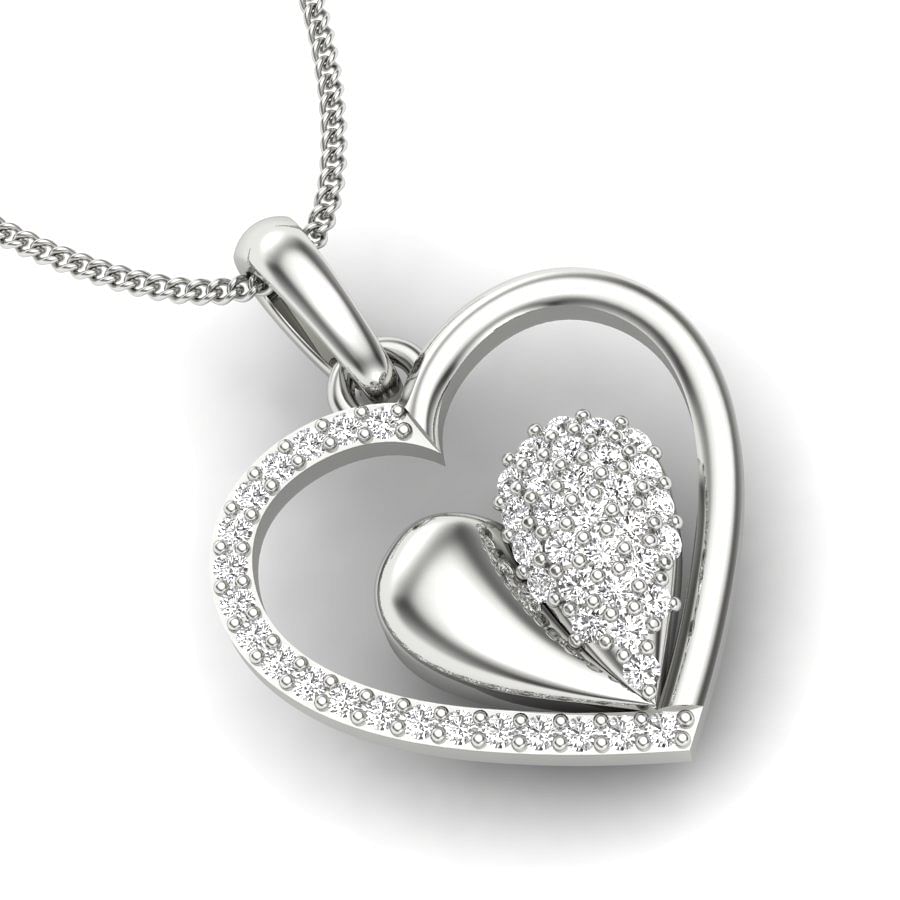 Dazzling Dual Heart Diamond Pendant | Dual Heart Diamond Pendant In White Gold
