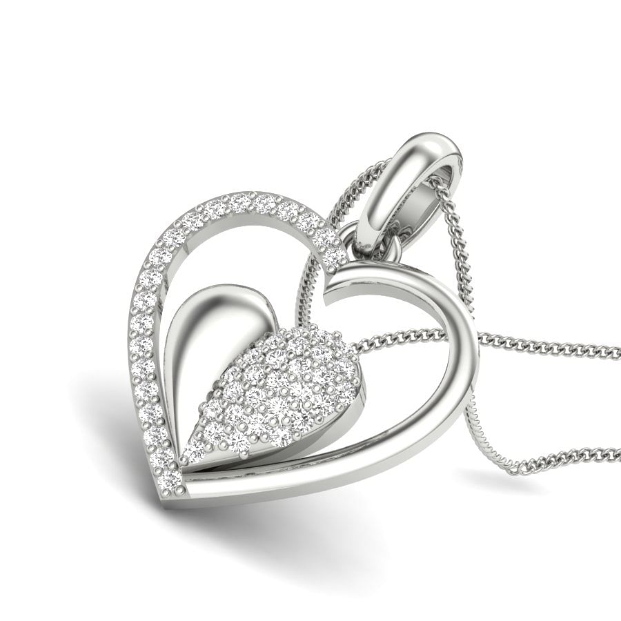 Dazzling Dual Heart Diamond Pendant | Dual Heart Diamond Pendant In White Gold
