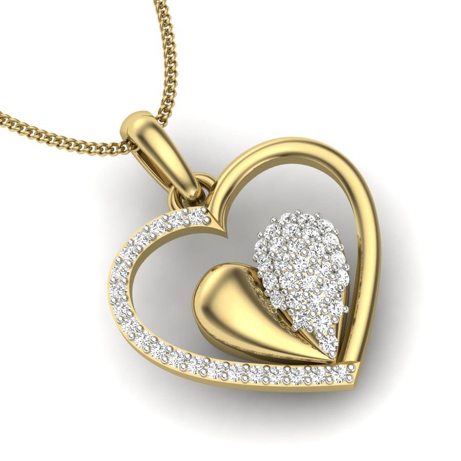 Dazzling Dual Heart Diamond Pendant | Dual Heart Diamond Pendant In Yellow Gold
