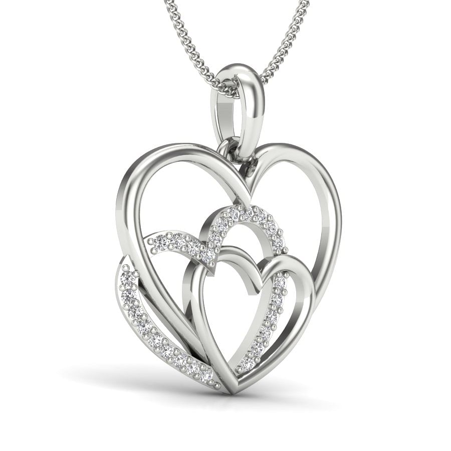 Trio Heart Diamond Pendant | 3 heart diamond pendant in white gold