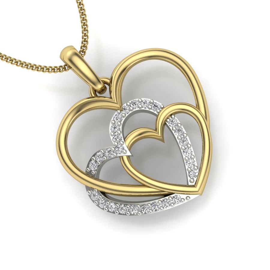 Trio Heart Diamond Pendant | 3 heart diamond pendant in yellow gold