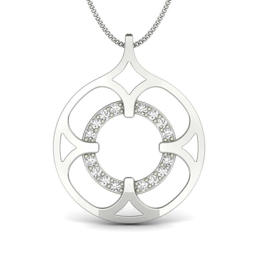 Sparkling Diamond Fleur Pendant | Flower Round Design White Gold Pendant With Real Diamond