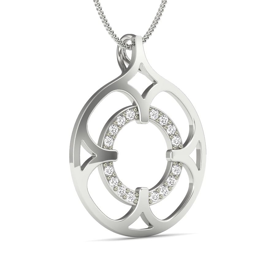Sparkling Diamond Fleur Pendant | Flower Round Design White Gold Pendant With Real Diamond