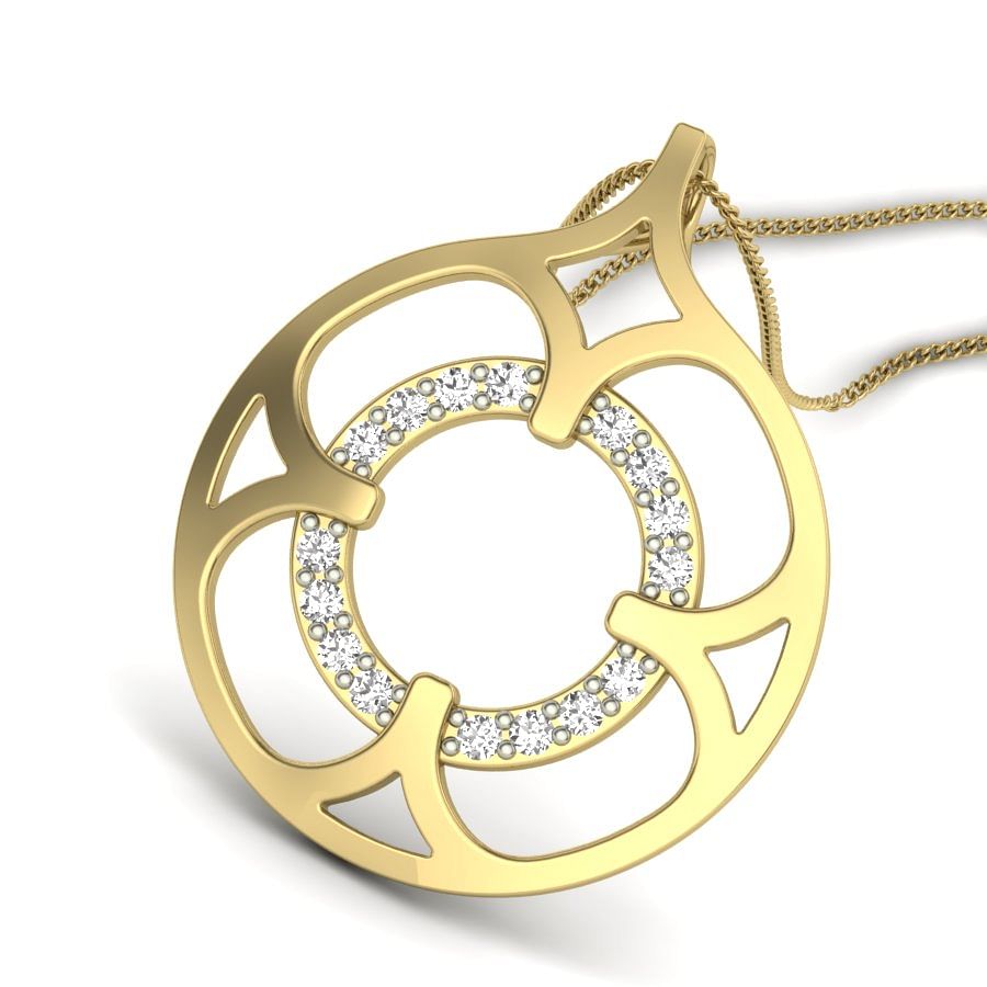 Sparkling Diamond Fleur Pendant | Flower Round Design Yellow Gold Pendant With Real Diamond