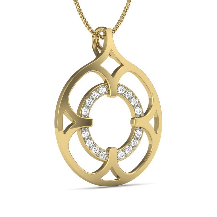 Sparkling Diamond Fleur Pendant | Flower Round Design Yellow Gold Pendant With Real Diamond