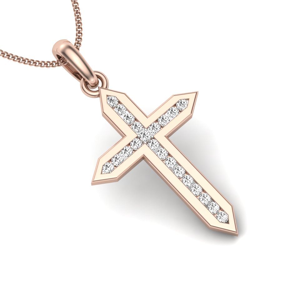 cross sign rose gold diamond pendant