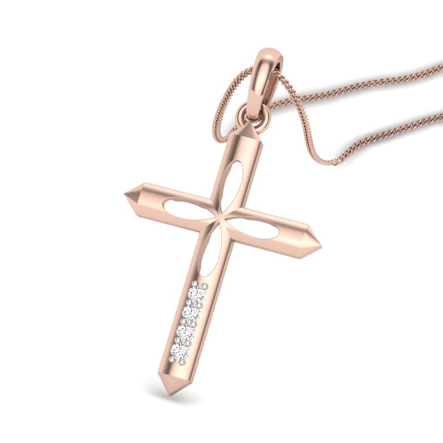 Rose Gold Jesus Cross Diamond Pendant For Women