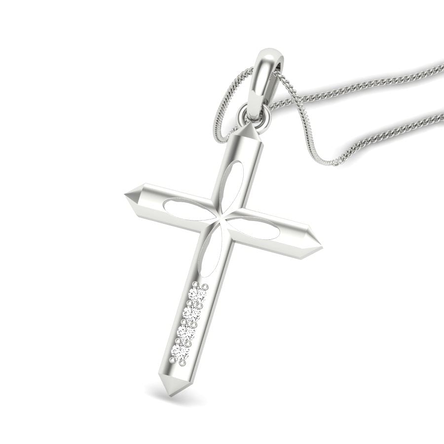 White Gold Jesus Cross Diamond Pendant For Women