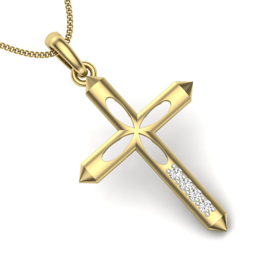 Yellow Gold Jesus Cross Diamond Pendant For Women