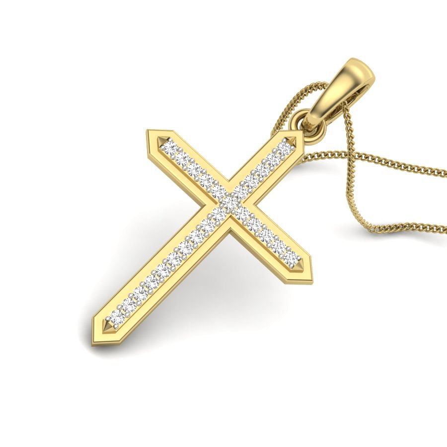 Christ Diamond Pendant | Yellow Gold Cross Diamond Pendant For Women
