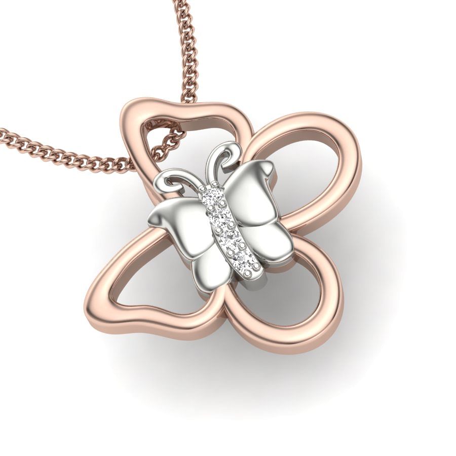 Dual Butterfly Diamond Pendant In Rose Gold