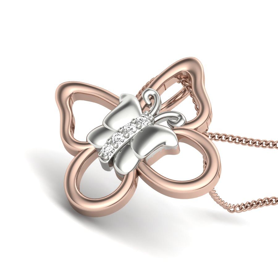 Dual Butterfly Diamond Pendant In Rose Gold