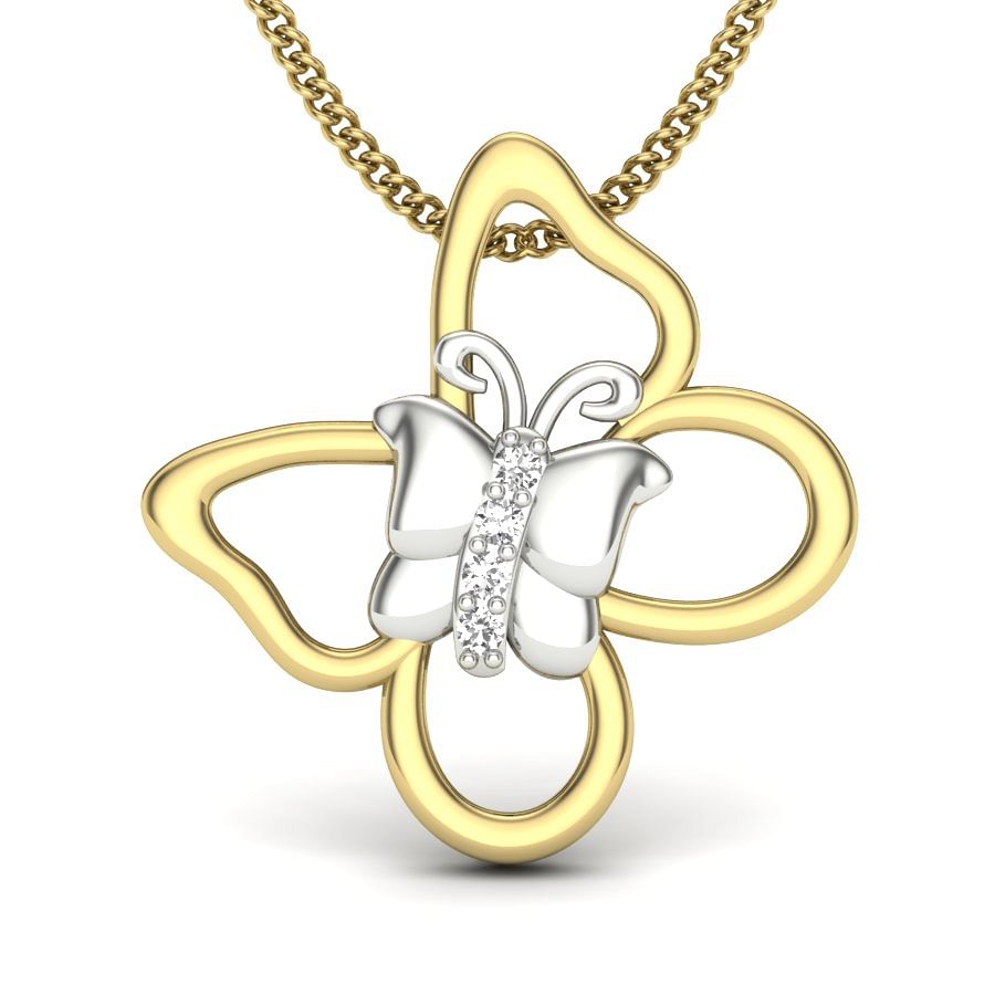 Dual Butterfly Diamond Pendant In Yellow Gold