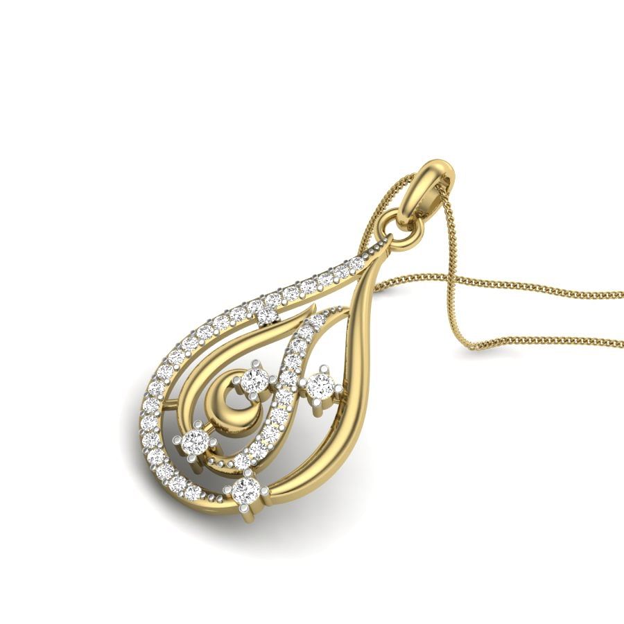 Water Drop Design Yellow Gold Diamond Pendant For Women