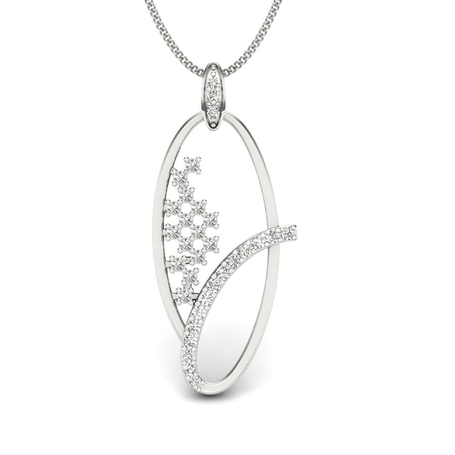 Eva Oval White Gold Diamond Pendant For Office Wear