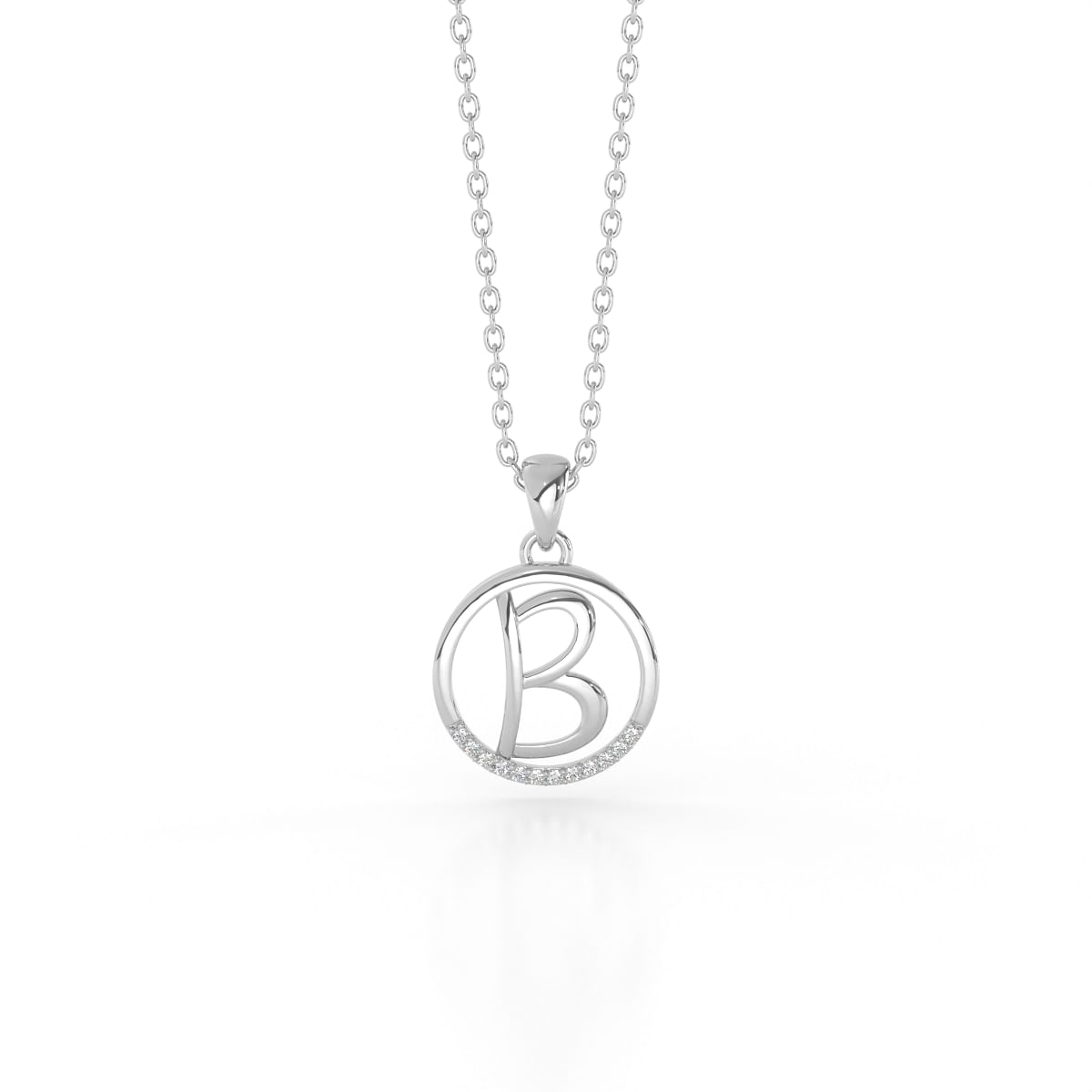 B Letter Round Design White Gold Diamond Pendant