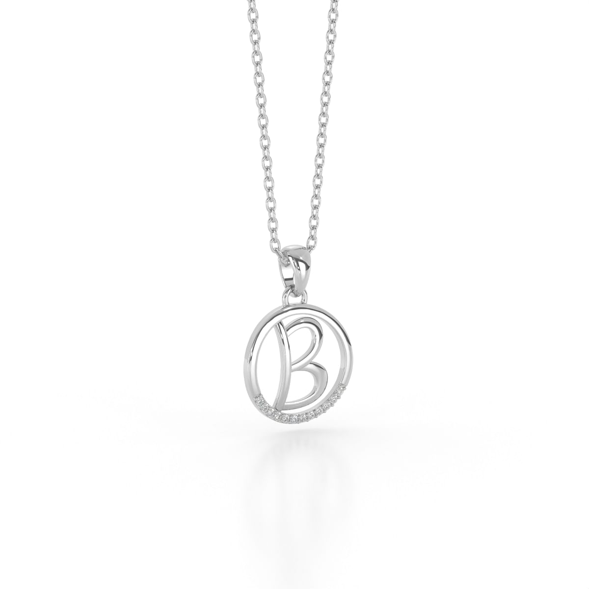 B Letter Round Design White Gold Diamond Pendant