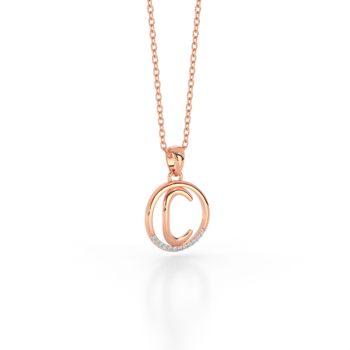 C letter rose gold diamond pendant for women
