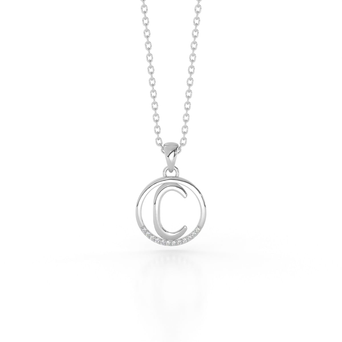 C letter white gold diamond pendant for women