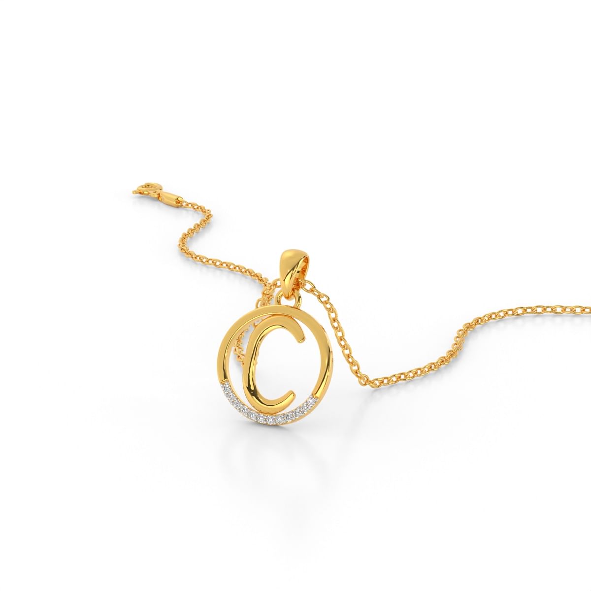 C letter yellow gold diamond pendant for women