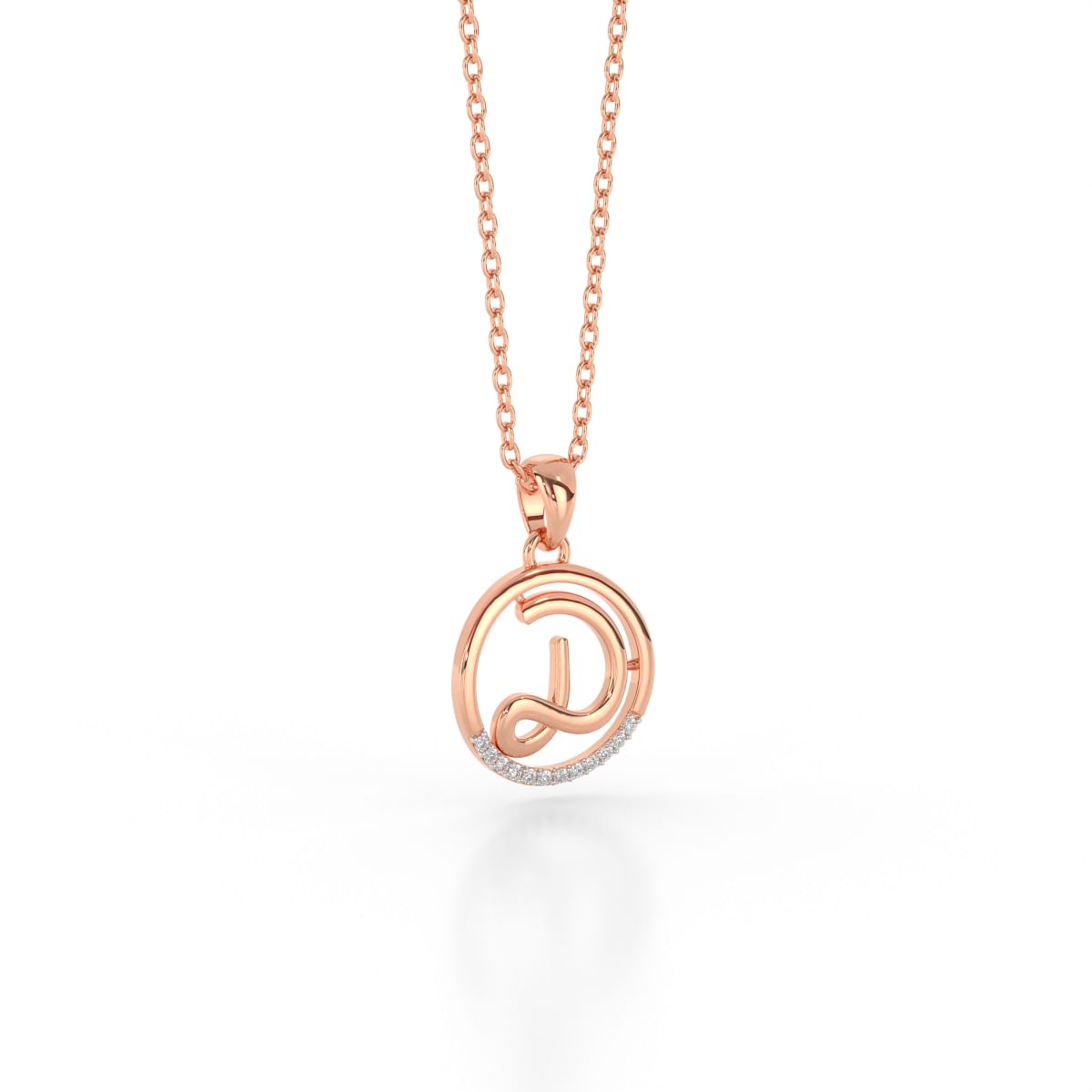 D letter rose gold diamond pendant for women