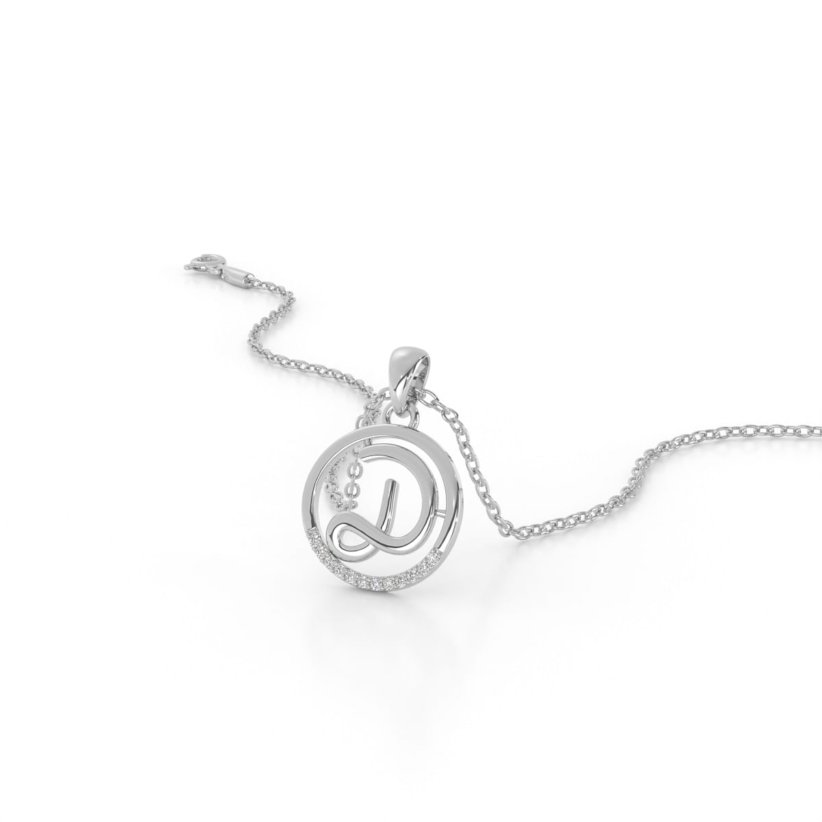 D letter white gold diamond pendant for women